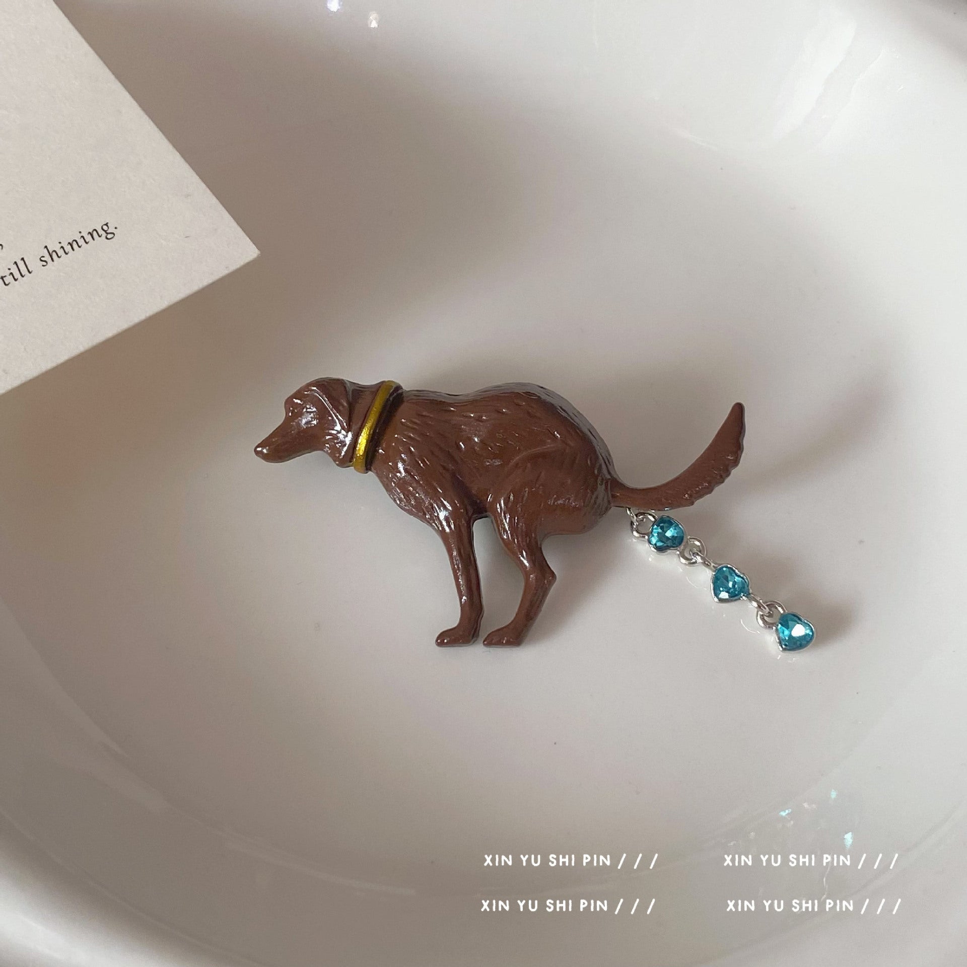 Creative and Cute Dog Brooch with Gemstone "Poop" Design