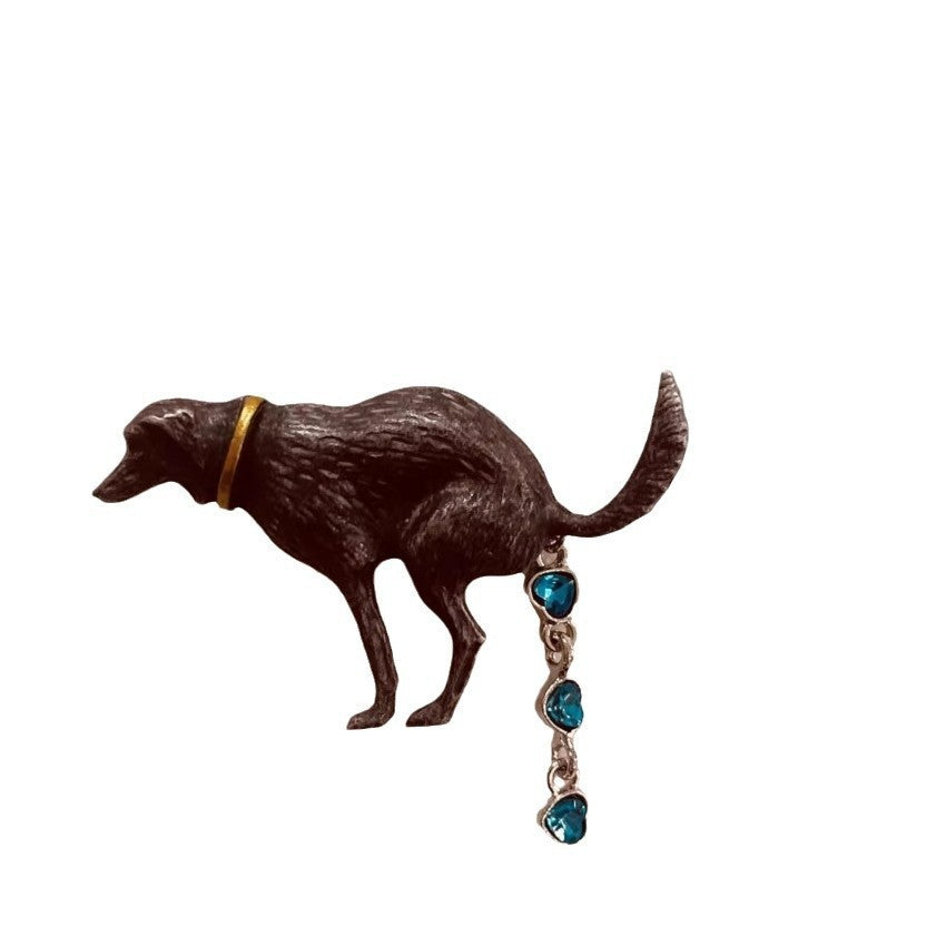 Creative and Cute Dog Brooch with Gemstone "Poop" Design