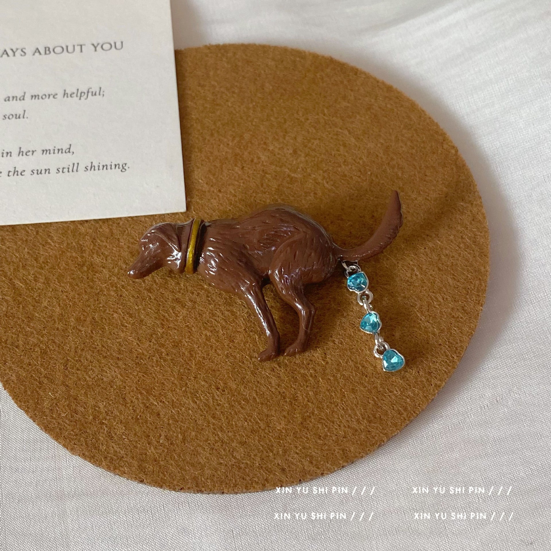 Creative and Cute Dog Brooch with Gemstone "Poop" Design