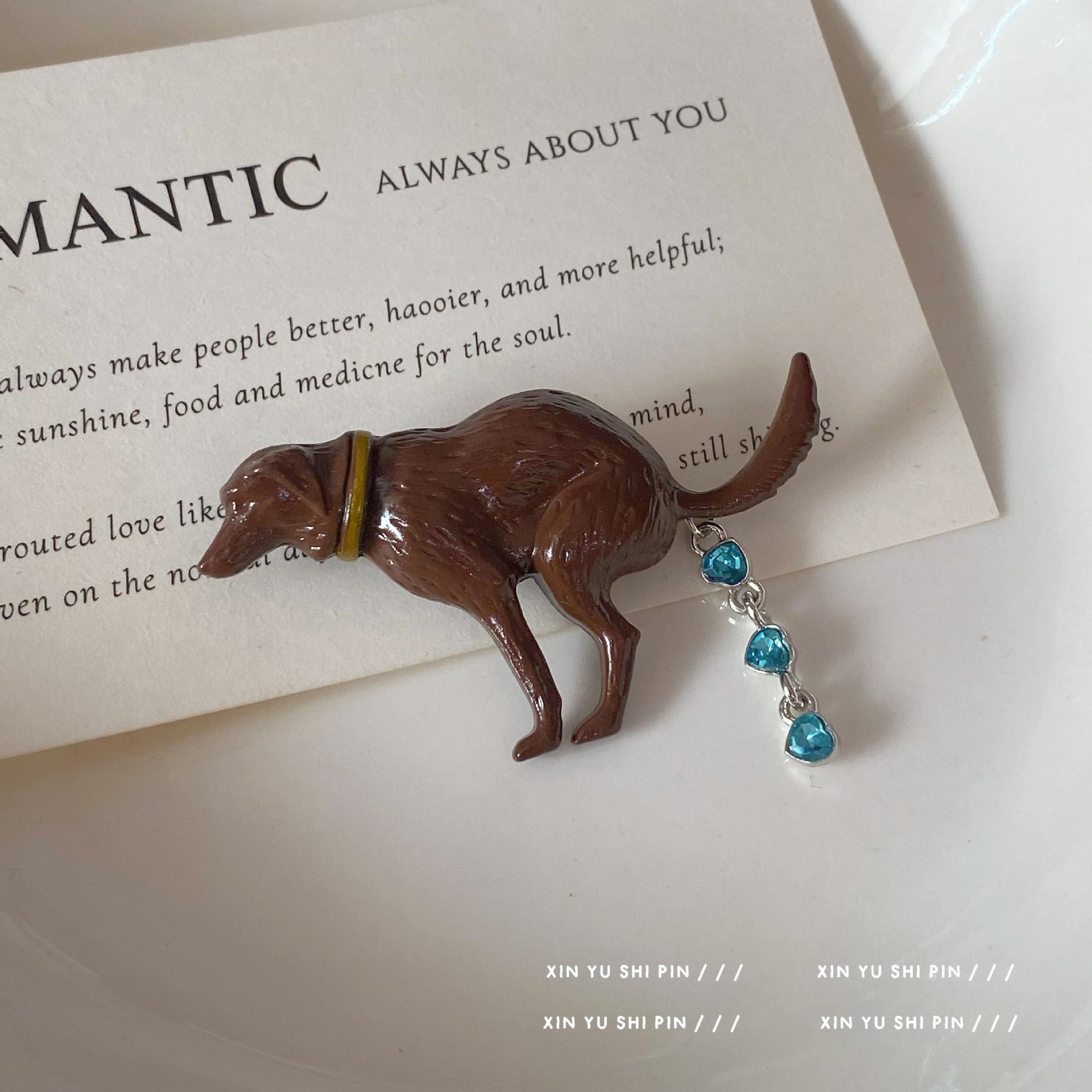 Creative and Cute Dog Brooch with Gemstone "Poop" Design