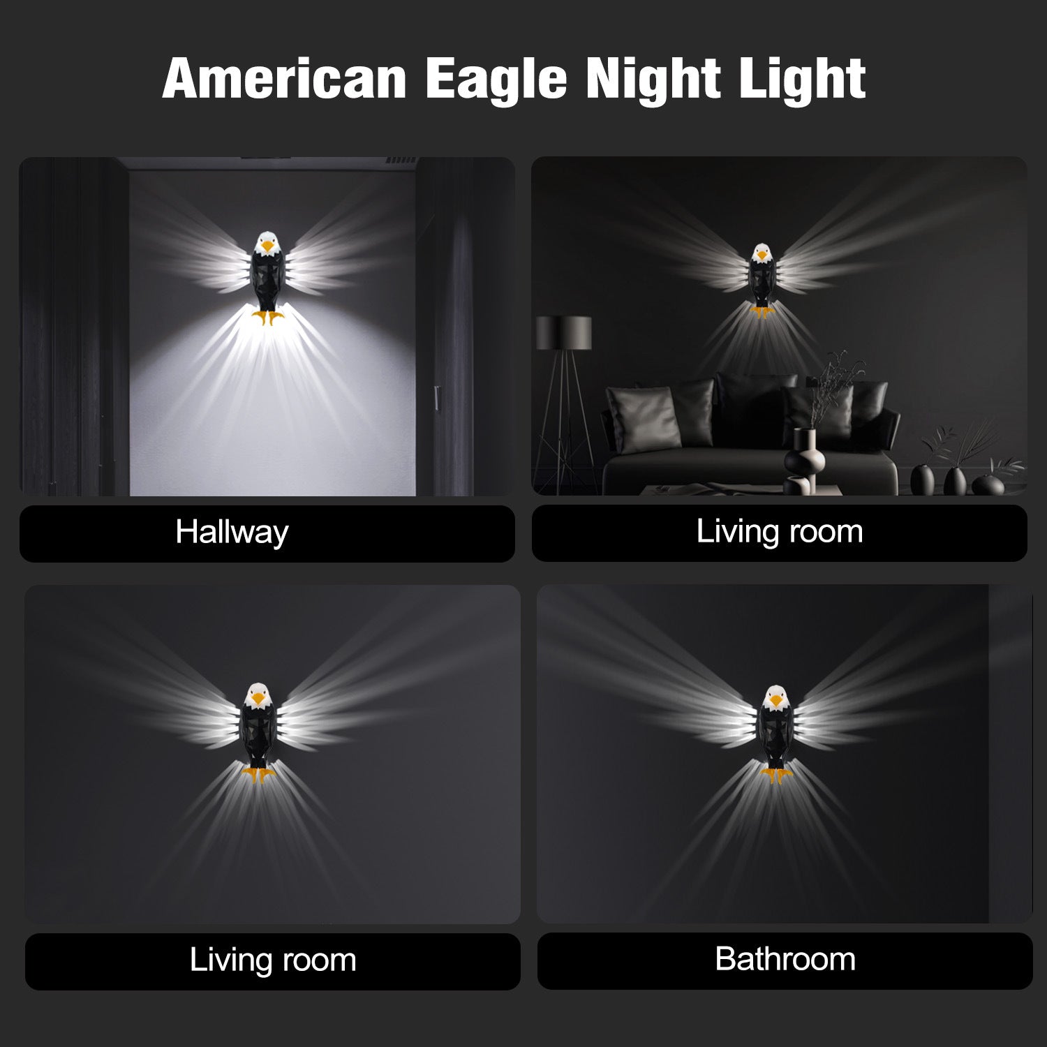 Magnetic Charging Eagle Wall Lamp with Decorative Light-Up Wings