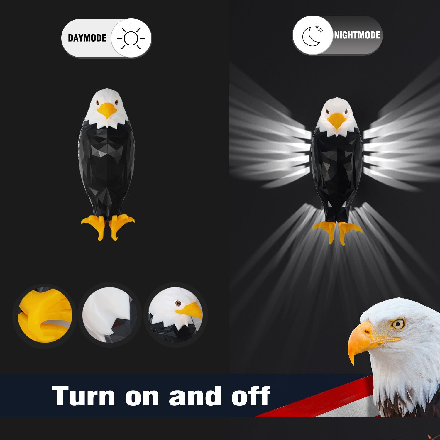 Magnetic Charging Eagle Wall Lamp with Decorative Light-Up Wings
