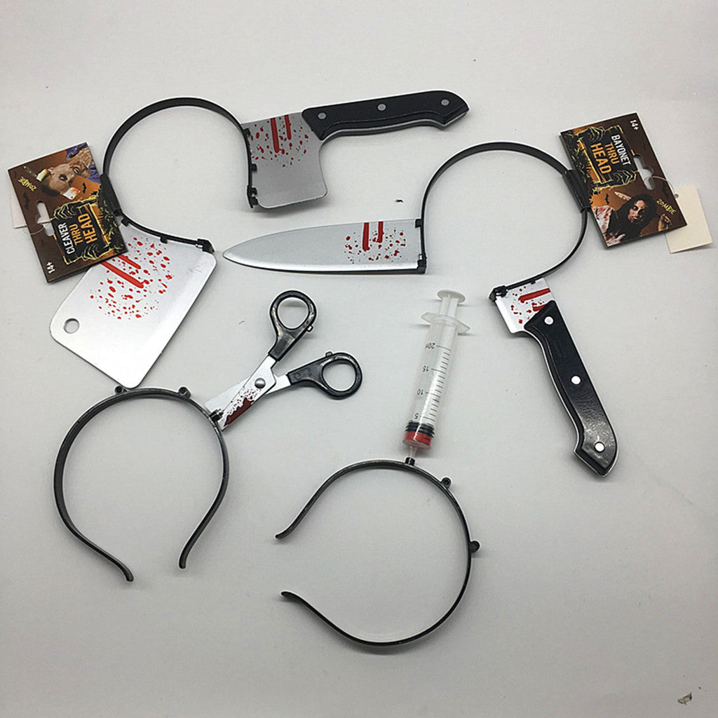 Realistic Knife & Axe Through the Head Prank Headband