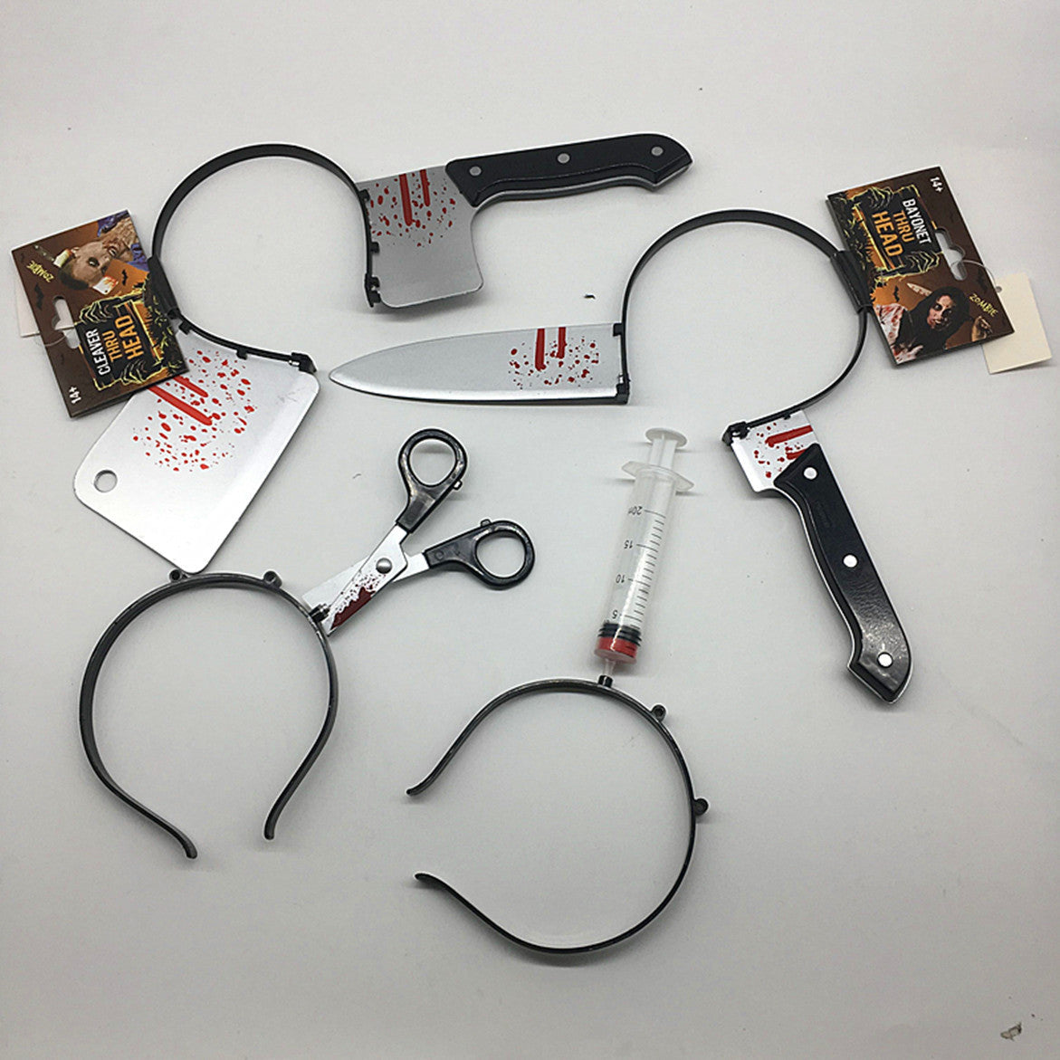 Realistic Knife & Axe Through the Head Prank Headband